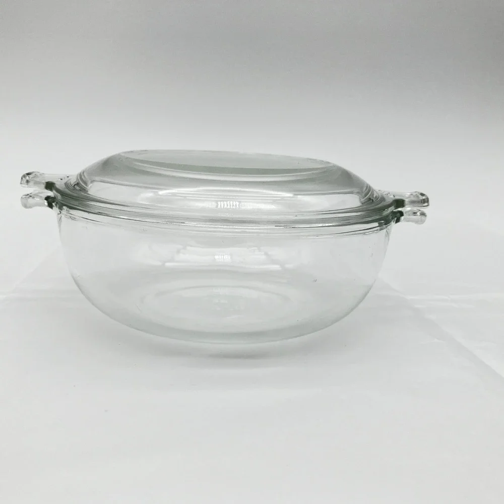 Pyrex Casserole Dish 019 1 Quart Clear Glass Vintage Tab Handle with Lid